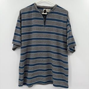 VTG 80s 90s Bugle Boy AOP Striped T-Shirt L Surf Beach Skate‎ grunge zipper